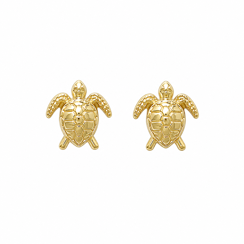 Golden Sea Turtle Stud Earrings