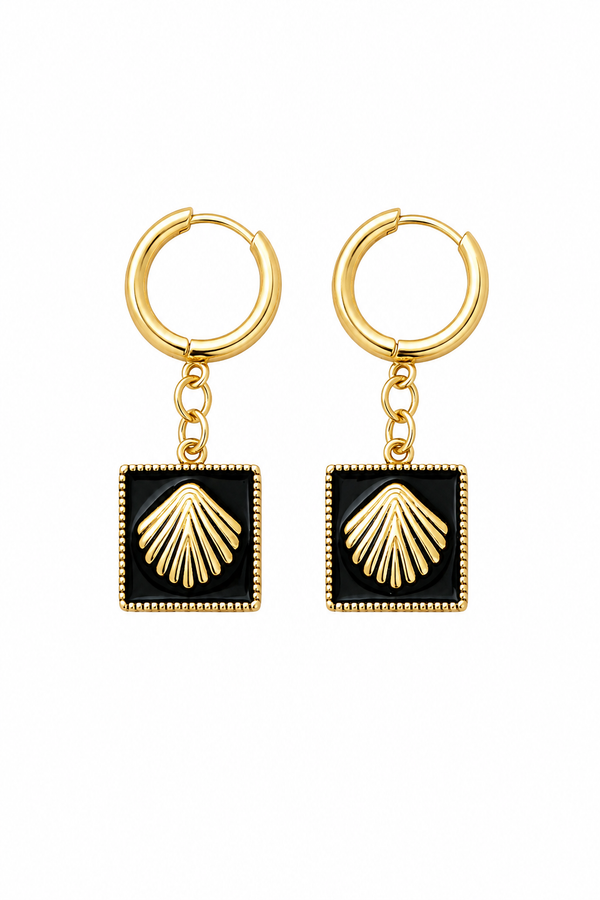 Onyx Shell Charm Huggie Earrings