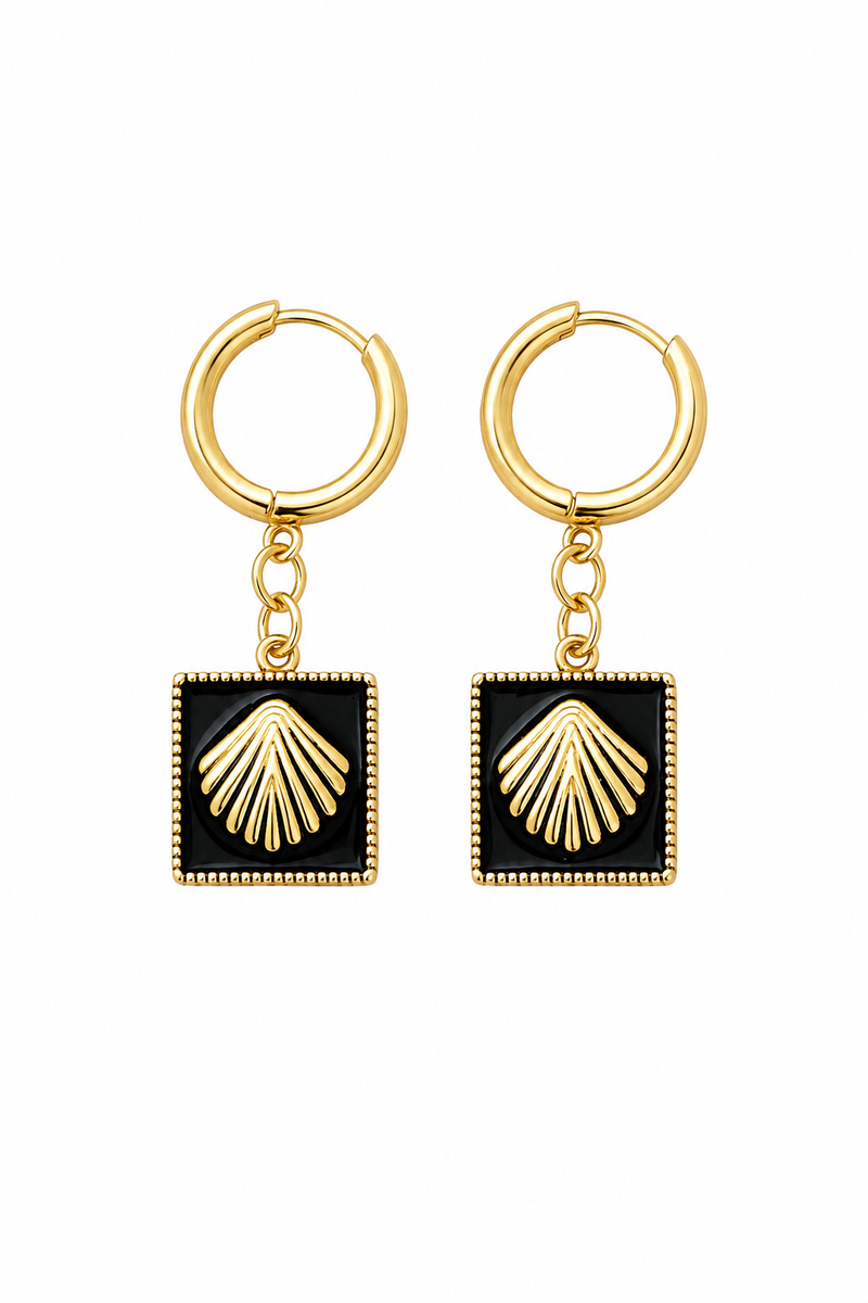 Onyx Shell Charm Huggie Earrings