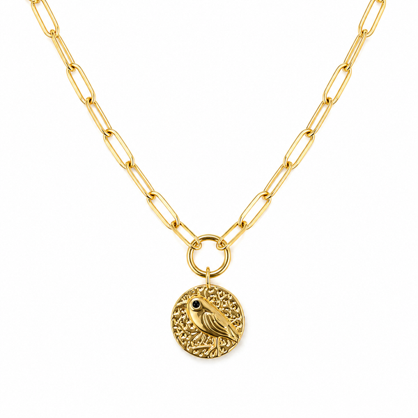 Songbird Coin Paperclip Necklace