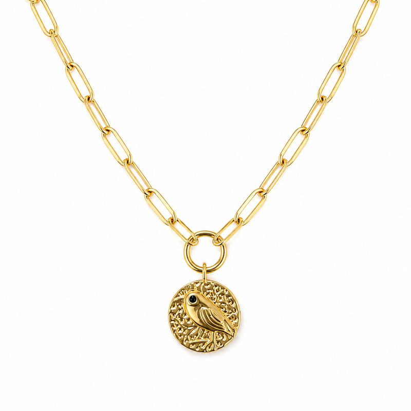 Songbird Coin Paperclip Necklace
