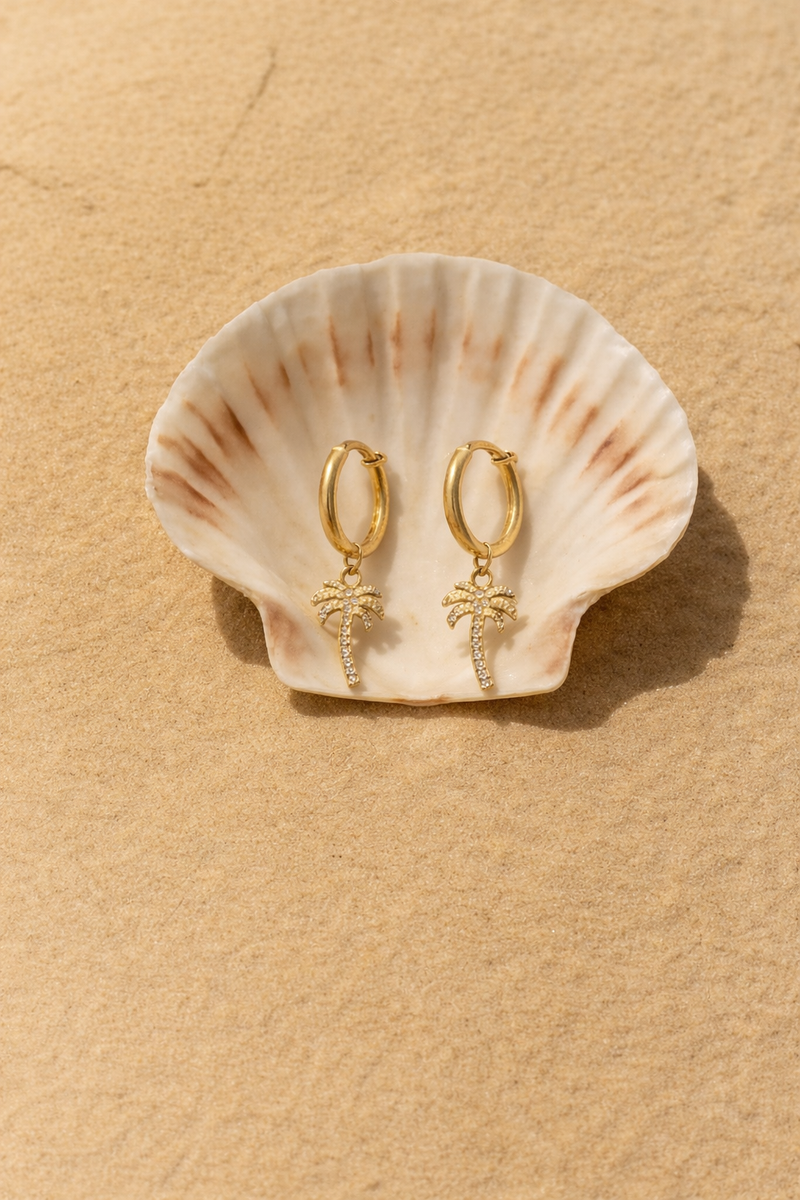 Palm Tree Huggie Hoop Earrings