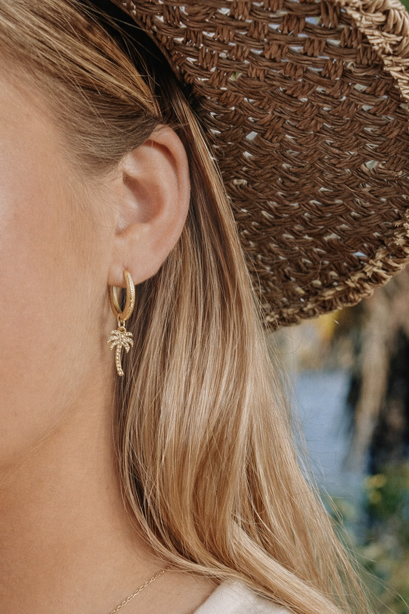 Palm Tree Huggie Hoop Earrings