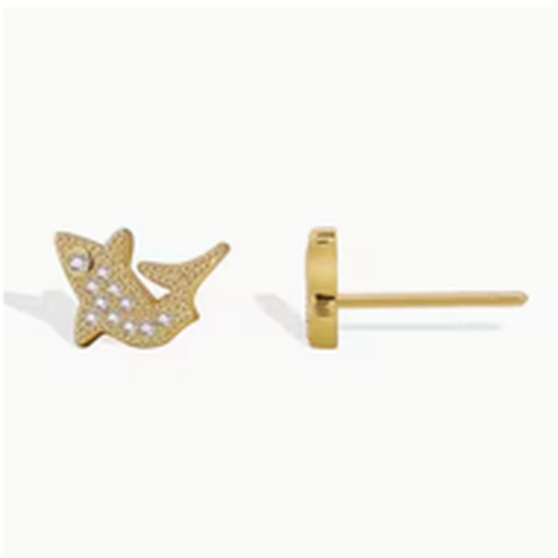 Gold-tone shark tooth stud with crystal accents