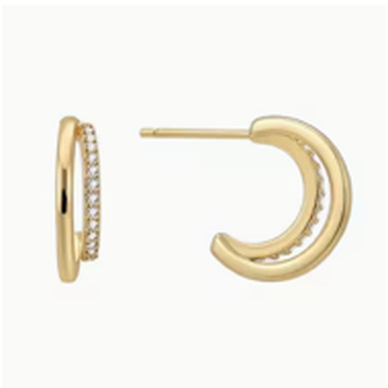 Gold-tone half-open hoop earrings with pavé detail