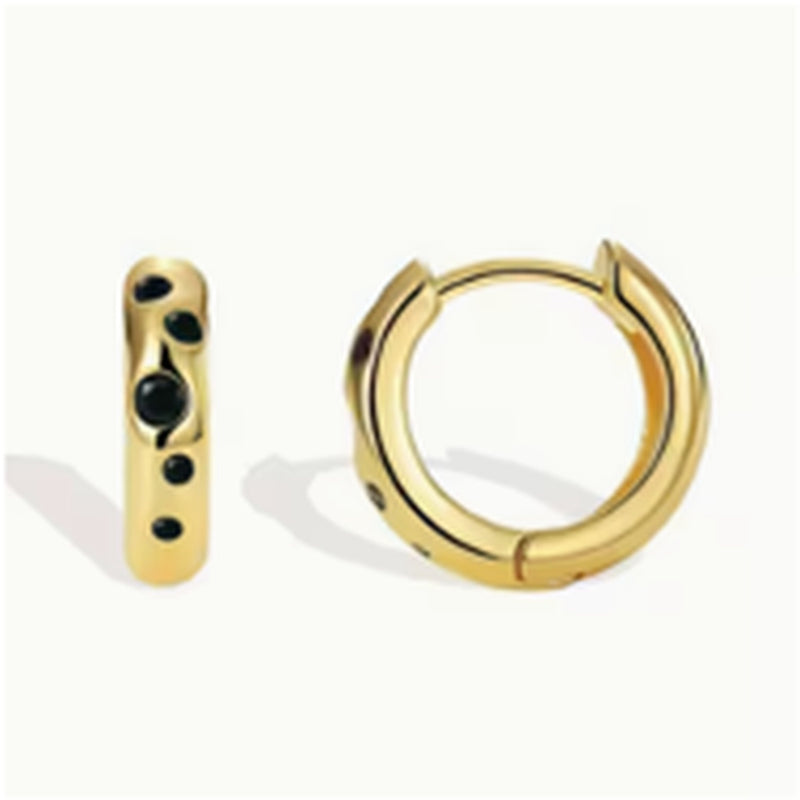 Gold-tone huggie hoops with black stones