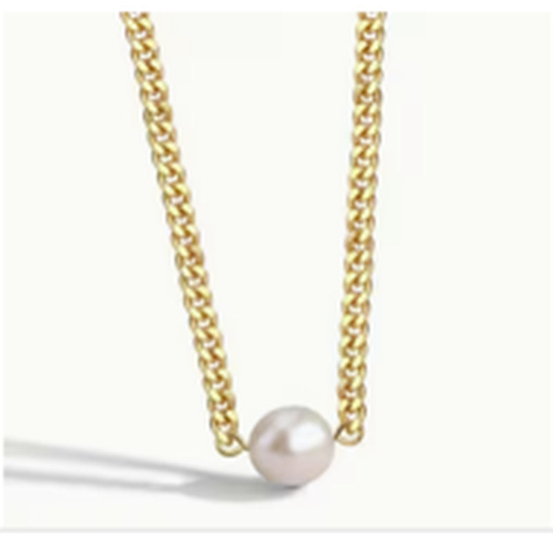 Gold-tone chain necklace with a single pearl pendant