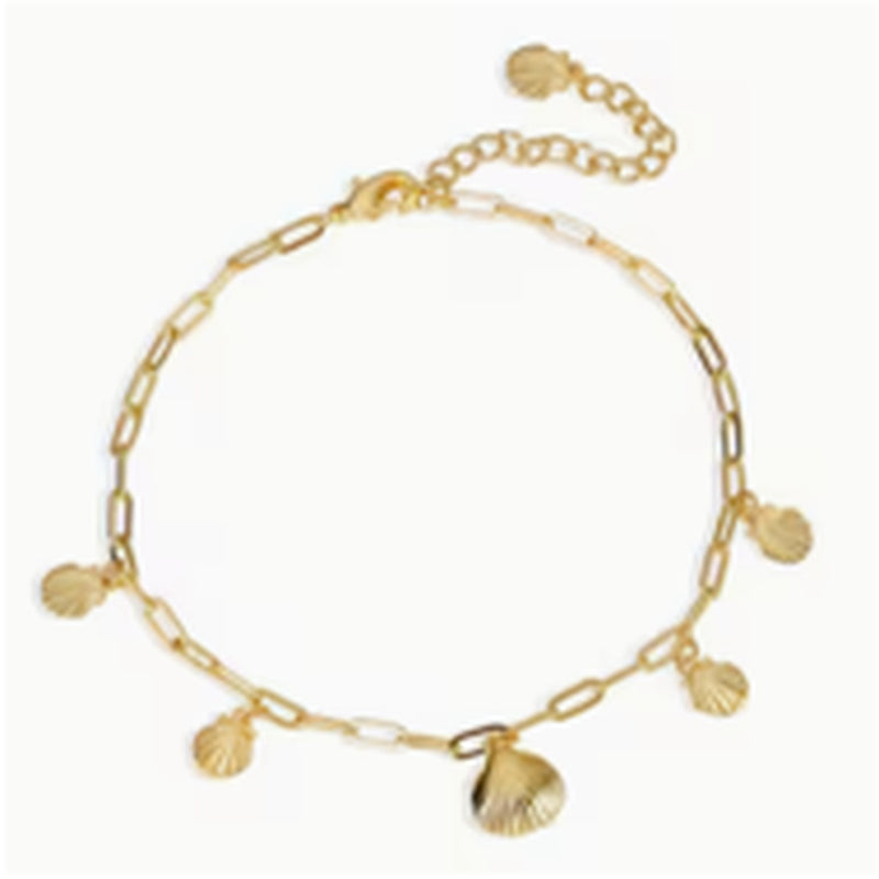 Gold-tone paperclip anklet with shell charms