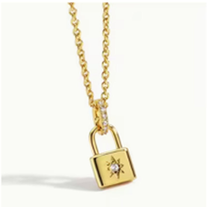 Gold-tone square pendant necklace with clear accent stone