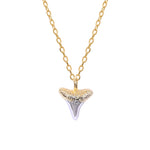 Capped Two Tone Shark Tooth Pendant Necklace